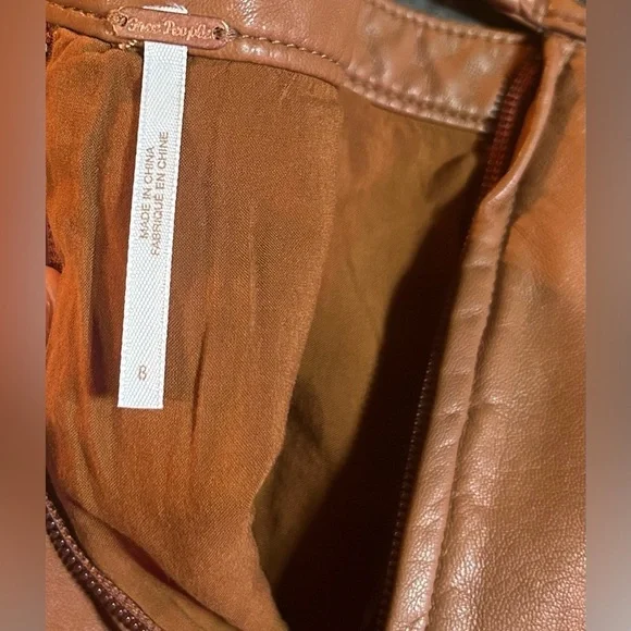 NWT Free People Faux Leather Mini Skirt Zip Slit Brown Festival Chic - Picture 12 of 12